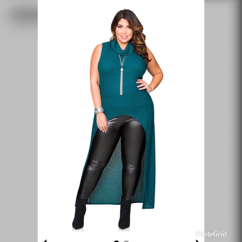 Ashley Stewart Ribbed Cowl Neck Hi/Low Duster